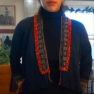 Vintage Boho Navy Cropped Jacket